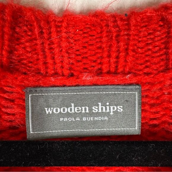 Wooden Ships Red Heart Crewneck Sweater Mohair Wool Blend Red Pink S/M - Picture 2 of 4